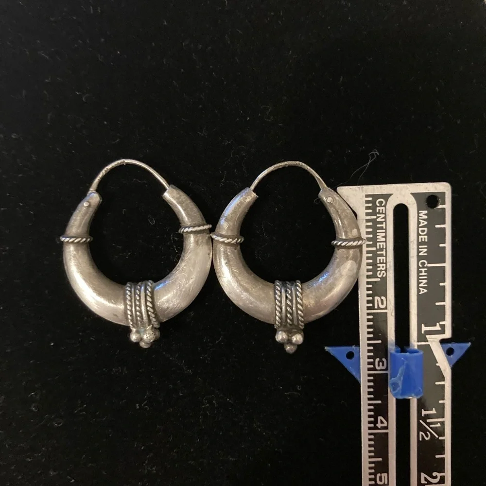 TRIBAL HOOP Silver/925 Earrings Vintage - Picture 2 of 5